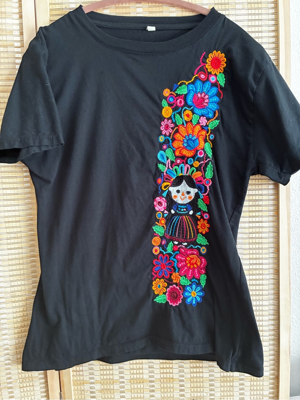 Black Kids Embroidered Doll Floral Tee
